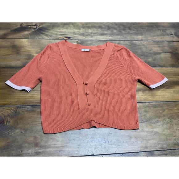 Free People | Cropped Top | Women’s S | Orange | Ribbed V-Neck Button Front - Picture 4 of 10